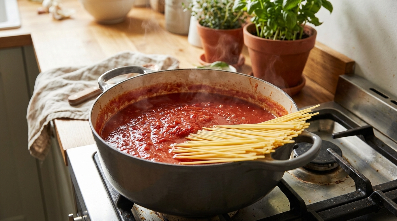 Pasta in der Sauce kochen: Die revolutionäre Methode, die deine Kochzeit halbiert